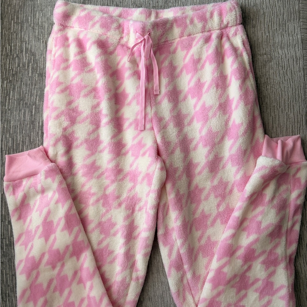 Pink and White Houndstooth Pajama Pants